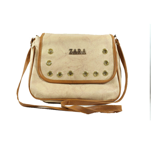 Cream Color Leather Sling Bag